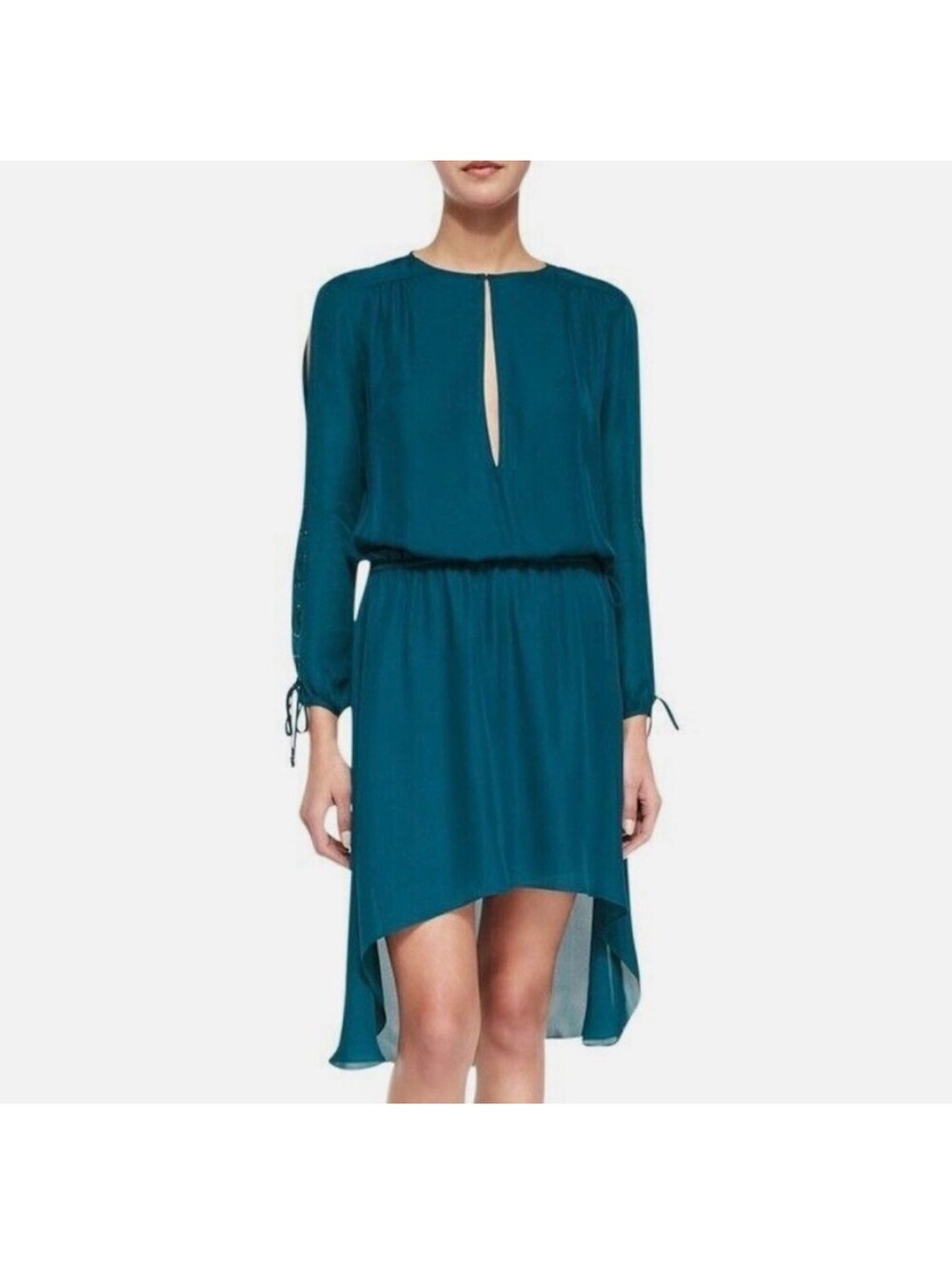 Haute Hippie Boho Silk keyhole lace-up sleeves blue High-low dress S